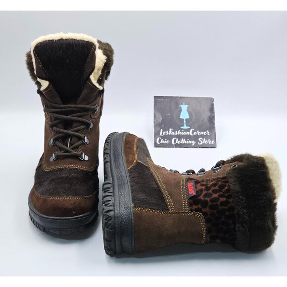 Hinher Women's Brown Leather Fur-Lined Lace-Up Boots Made In Italy Sz 8.5 (39) 2 - Picture 14 of 16